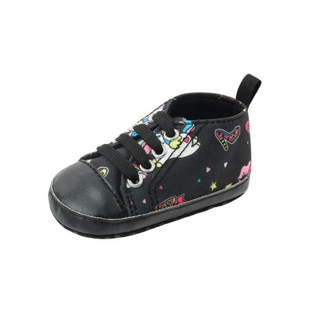 

Bellella Newborn First Walker Shoes Soft Sole Walking Shoe Cartoon Floral Canvas Sneakers Comfortable Bootie Indoor Black 12-18 months