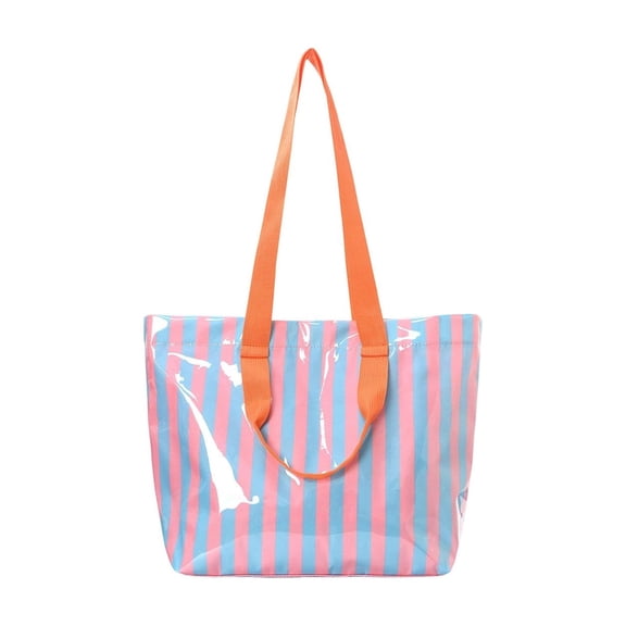 Kugisaki Large Capacity Tote Bag Waterproof Handbag Trendy Striped Tote Bag for Travel Beach