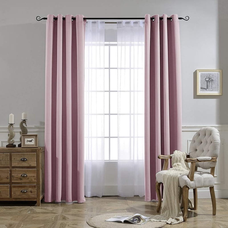 NICETOWN Solid Blackout Window Curtain, Grommet Room Darkening Window Treatment Drapes for Living Room, W42 x L84, Baby Pink, Set of 2