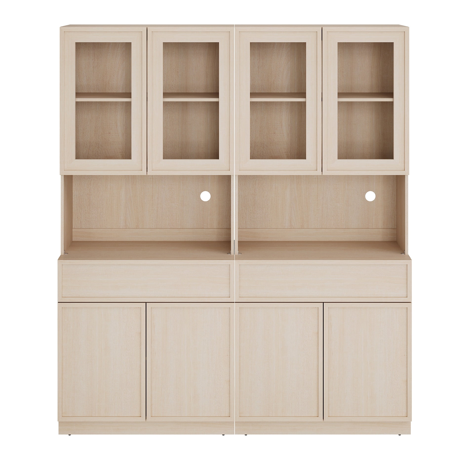Modern Wood Sideboard Buffet with Glass Doors, Drawers & Adjustable Shelves, 72" Tall Glass Display Storage Cabinet,Beige
