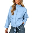 thumbnail image 2 of Chiccall Women's Cotton Padded Jacket, Long Sleeve Winter Casual Quilted Coat with Pockets, Lightweight Warm Outerwear Sky Blue 2XL, 2 of 8