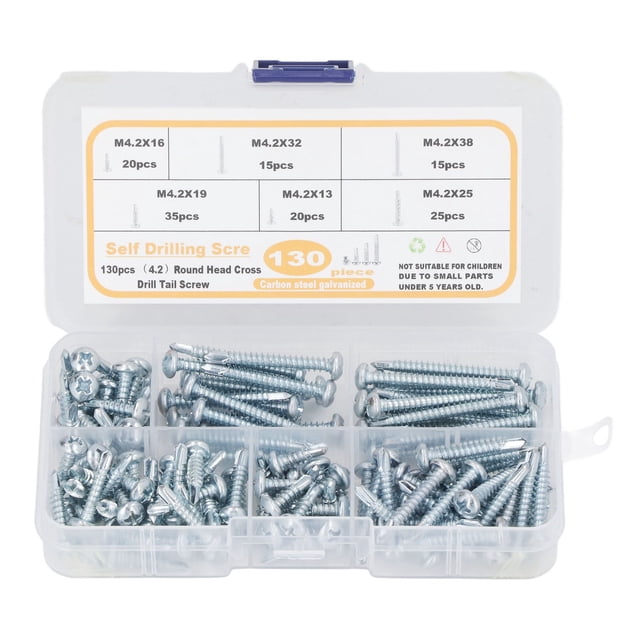 Tornillo De Rosca Autoperforante, Tornillos Autoperforantes Resistentes A La Corrosión 130 Piezas M4.2 Para Electrodomésticos OTVIAP M4.2 Self Drilling Screws