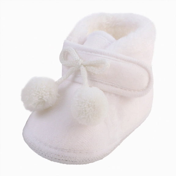 NOLDARES Infant Baby Boy Girl Cozy Fleece Bootie Newborn Stay On Slipper Winter Warm Gripper Non-Slip Crib Shoes(White,4.5)