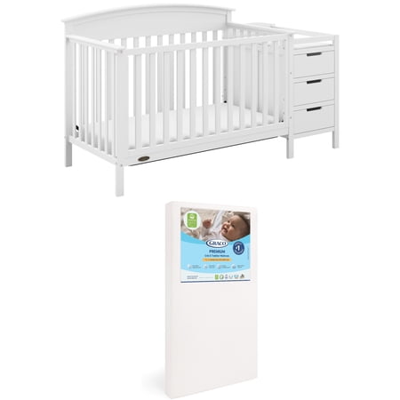 Graco Benton 4-in-1 Convertible Crib and Changer and Premium Crib & Toddler Mattress Bundle White