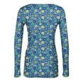 thumbnail image 6 of CIENVNSTG Tops for Women Long Sleeve Crewneck Ribbed Knit Going Out Tops Trendy Slim Fit Outfits Retro Floral Stretch Basic Tees Dark Blue S, 6 of 7