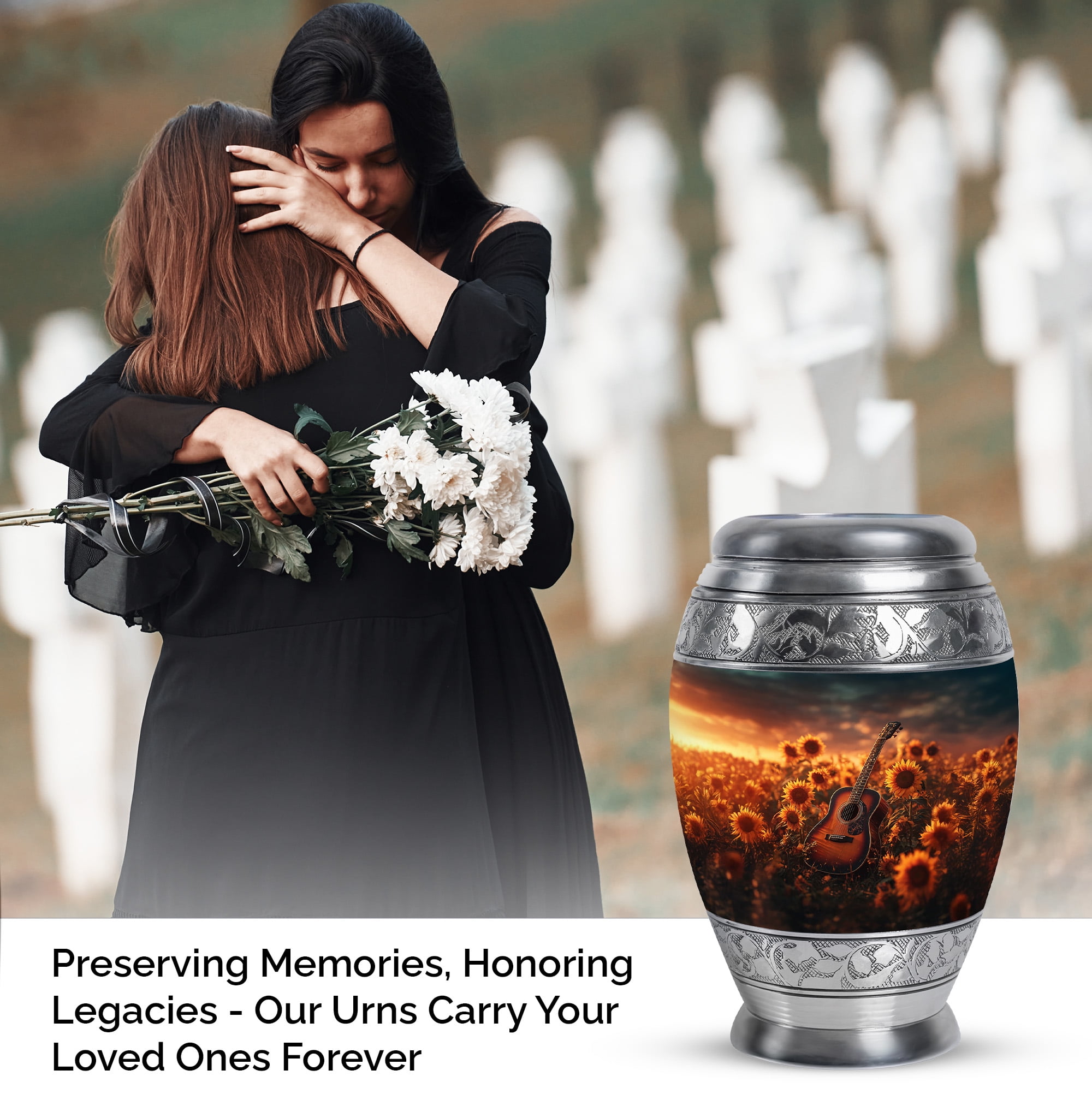 MUKTIVE Guitar Keepsake Cremation Urns for Human Ashes Male & Female - Sunflowers Small Funeral Urns for Adult Ashes Men Women - Cremated Remains Containers - Memorial Gift for Loss of Dad (3 Inch)