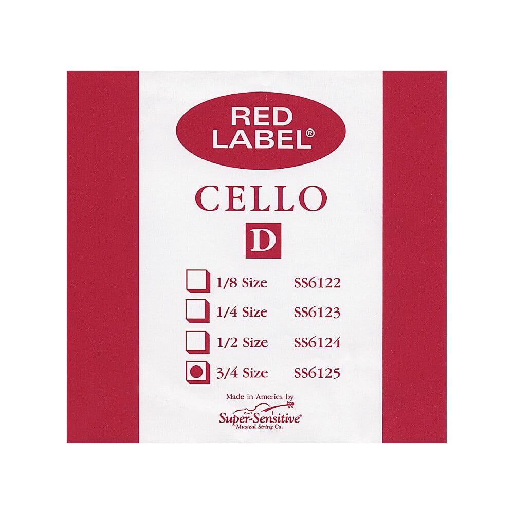 Super Sensitive Red Label Series Cello D String 3/4 Size, Medium