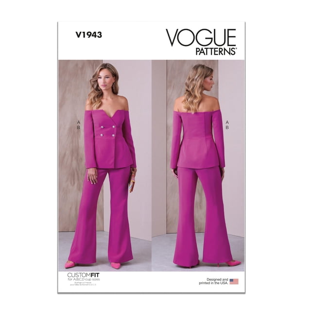Vogue Misses' Chaqueta Con Hombros Descubiertos Y Pantalones Semi Ajustados De Talle Alto Patrón De Costura Código De Diseño De Paquete V1943 Tamaños 8-10-12-14-16