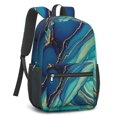 thumbnail image 2 of Blue and Gold Marble Pattern 17" Waterproof Oxford School Backpacks for Teens, S-Shape Padded Straps, for School, Travel, Hiking, Camping, 2 of 5