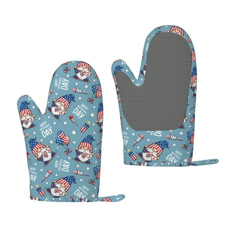 

Zeuib Independence With Gnome Print Oven Mitts Oven Gloves with Non-Slip Silicone Heat and Slip Resistant Cooking Mitt Set for Cooking and Baking (2 Count)