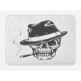 thumbnail image 1 of Skull Bath Mat, Monochromatic Graphic of a Deadly Smoking Gangster Skeleton Head with a Hat, Plush Bathroom Decor Mat with Non Slip Backing, 29.5" X 17.5", Dark Grey and White, by Ambesonne, 1 of 2