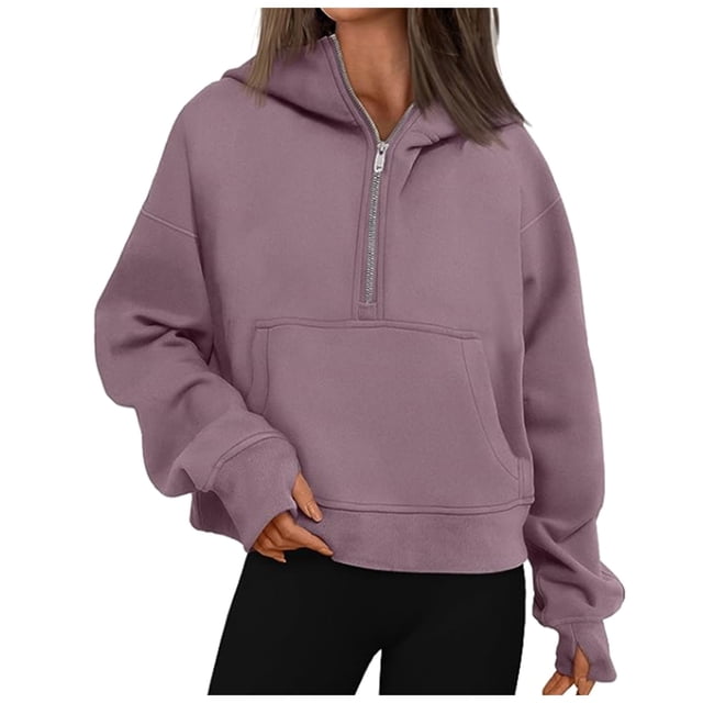 WEAIXIMIUNG Sweat à Capuche Zippé pour Femmes Grande Taille Mode Décontractée à Manches Longues Couleur Unie