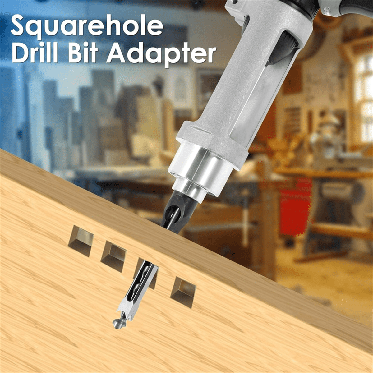 Square Hole Drill Bit Adapter with Drill Bits, Mortising Attachment,Hole Drill Fixing Holder, Power Tool for Woodworking