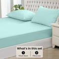 thumbnail image 3 of 500 Thread Count 100% Egyptian Cotton 3-Piece Fitted Sheet ( 1 Fitted Sheet + 2 Pillow Covers) 18 Inches Deep Pocket Size Twin Color Aqua Blue Solid, 3 of 6