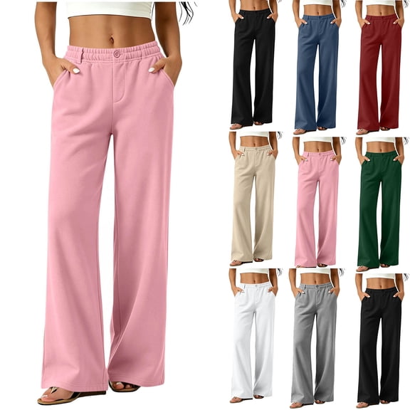 ClodeEU Women's Elastic Waist Straight Leg Pants,Casual Loose Trousers with Pockets Brown,Women's Plus S