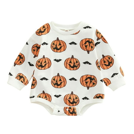 

Calsunbaby Kids Baby Girls Boys Halloween Romper Long Sleeve Pumpkin Face Print Bodysuit One piece Autumn Sweatshirt 6-12 Months