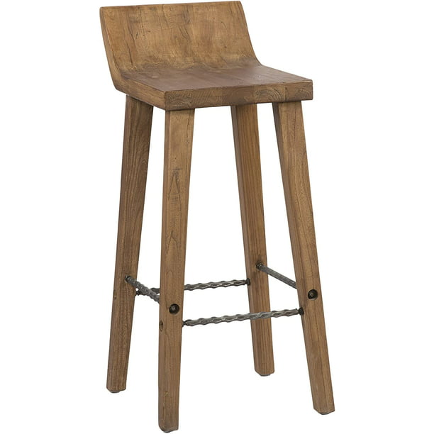 Rustic Modern Wood Curved Seat Bar, Wooden Bar Stool With Back Support