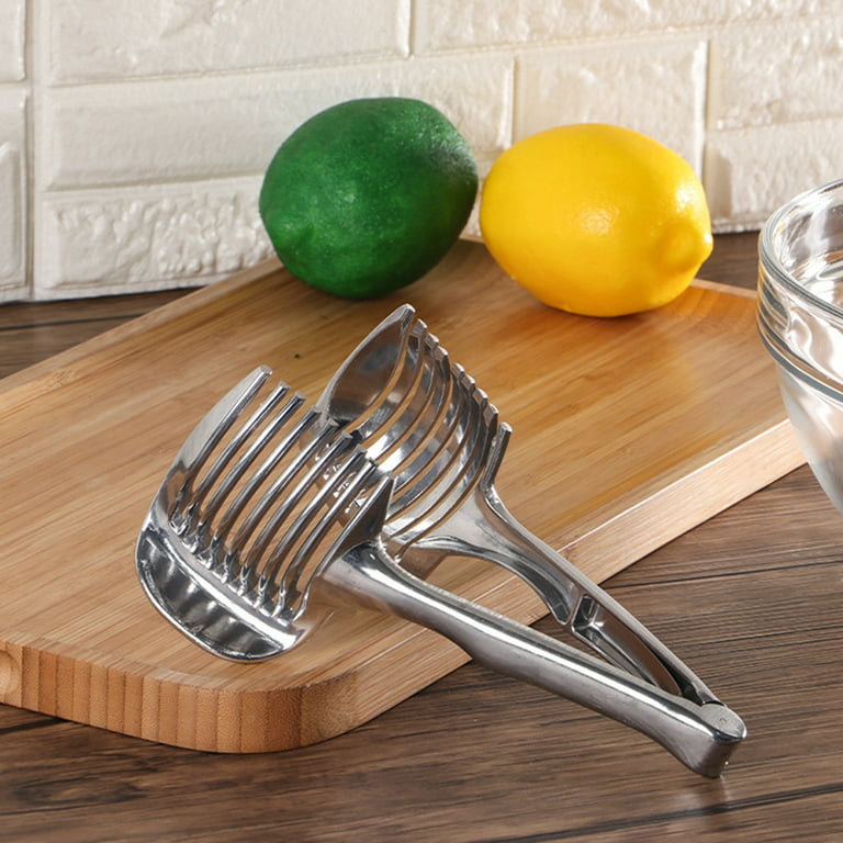 Tomato Slicer Lemon Cutter Stainless Steel Kitchen Cutting Aid Holder Tools  For Soft Skin Fruits And Vegetables,Home Made Food & Drinks Decoration 