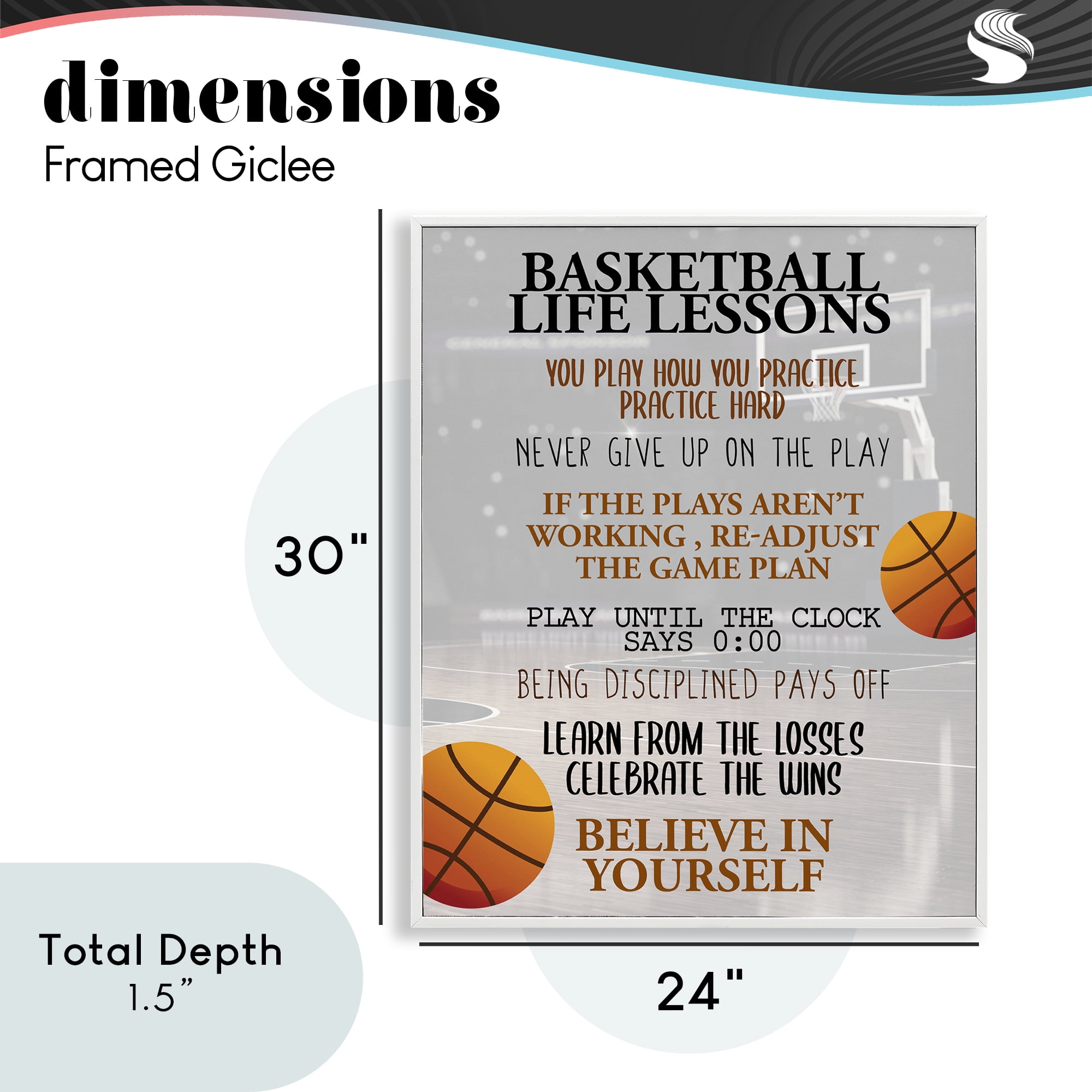 Basketball Life Lessons White Framed Giclee Art, design by Kim Allen