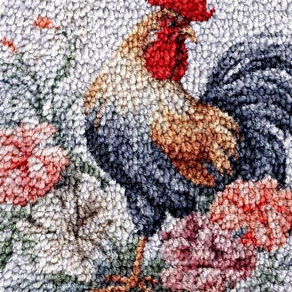 White Rooster Latch Hook Rug kits Color Printed Crochet Yarn Needlework DIY Hooking Latch Kit Carpet Embroidery Rug Cover Mat for Christmas Chair Cushion Floor Decoration 17x17in(3)