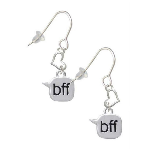 Silvertone Text Chat - bff - Best Friends Forever - Heart French Earrings