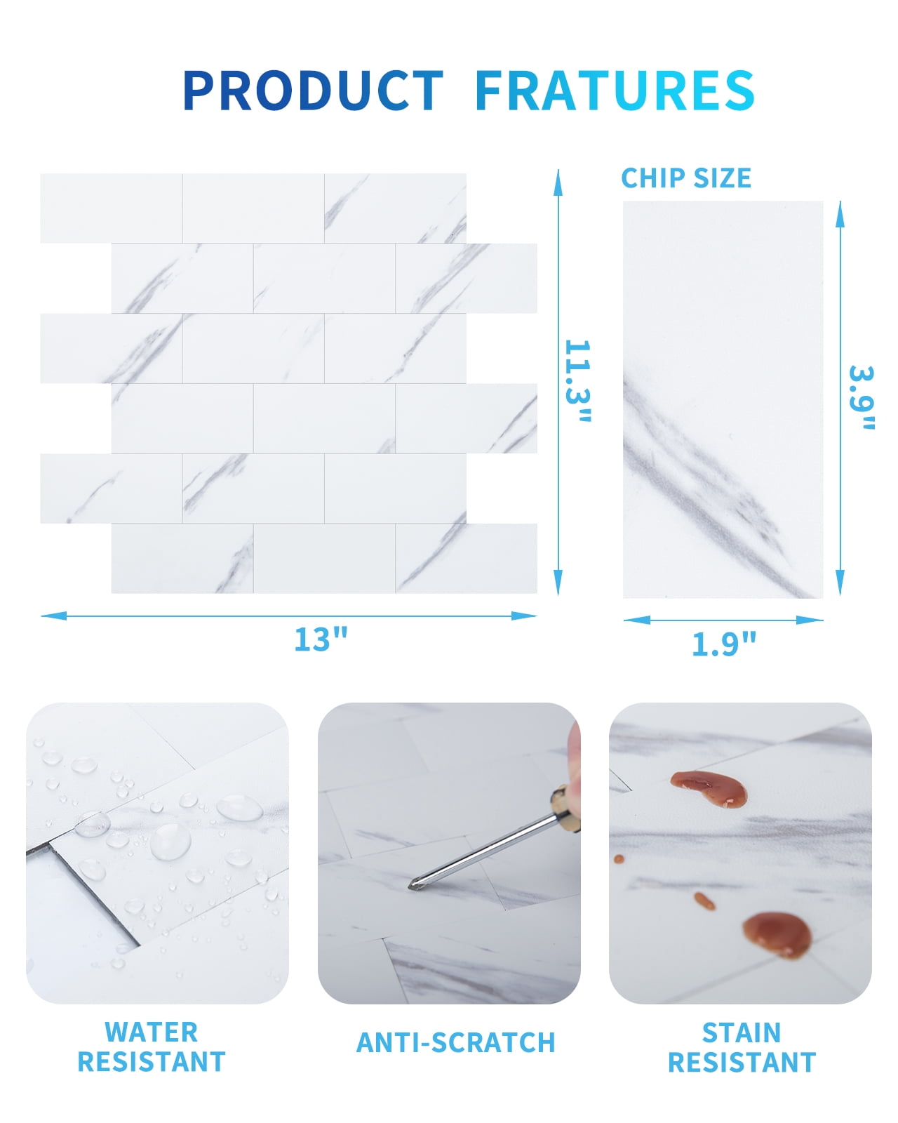 Peel and Stick Backsplash White Marble, Stickon Tile for Kitchen Backsplash(10 Sheets)