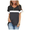 thumbnail image 1 of Nouveau T-Shirt Décontracté pour Femmes à Manches Courtes V Col Rond Tops Lâches et T-Shirt d'Épissure Imprimé à Rayures, 1 of 3