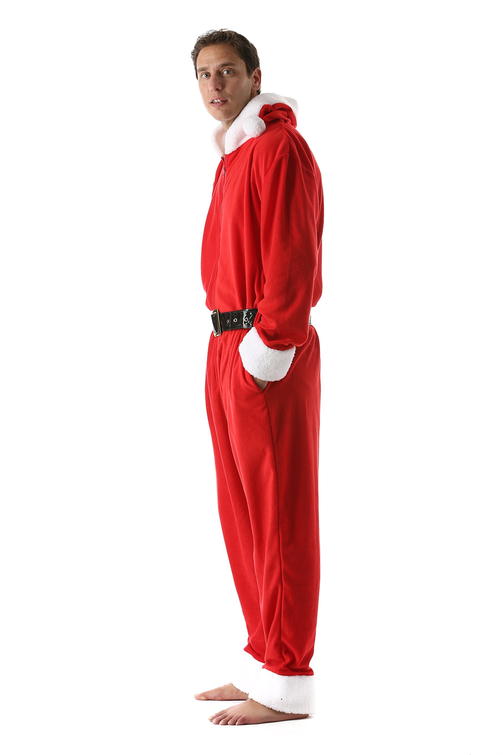 #followme Mens Adult Bodysuit Holiday Microfleece Jumpsuit One-Piece Pajamas (Santa, Small)