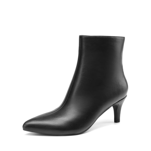BURUDANI Women Pointed-Toe Kitten-Heel Ankle Booties Side-Zip Fall Leather Boots for Office & Work