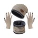 thumbnail image 1 of Conjunto de 3 piezas para mujer adulta con gorro acolchado de terciopelo suave, bufanda y guantes de pantalla táctil de color sólido, 1 of 6