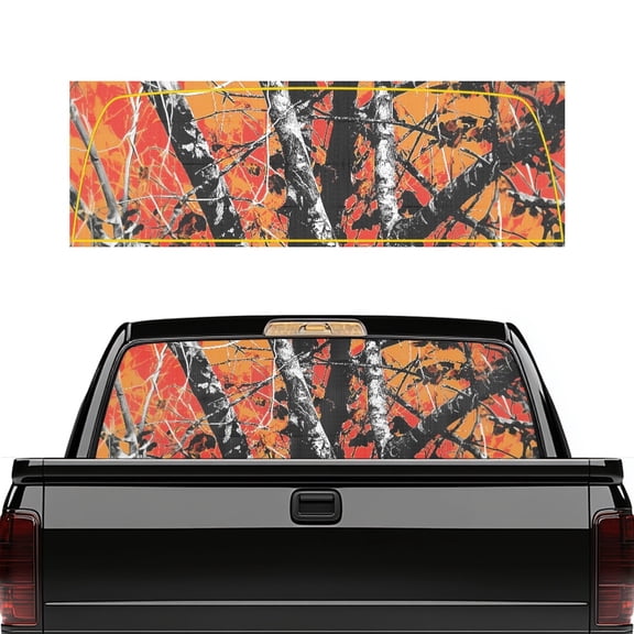 Pzuqiu Truck Rear Window Decal with Orange Forest Camo, Car Rear Windshield Sunshade 66.9 x 22.4 Inches for Most Pickup Trucks