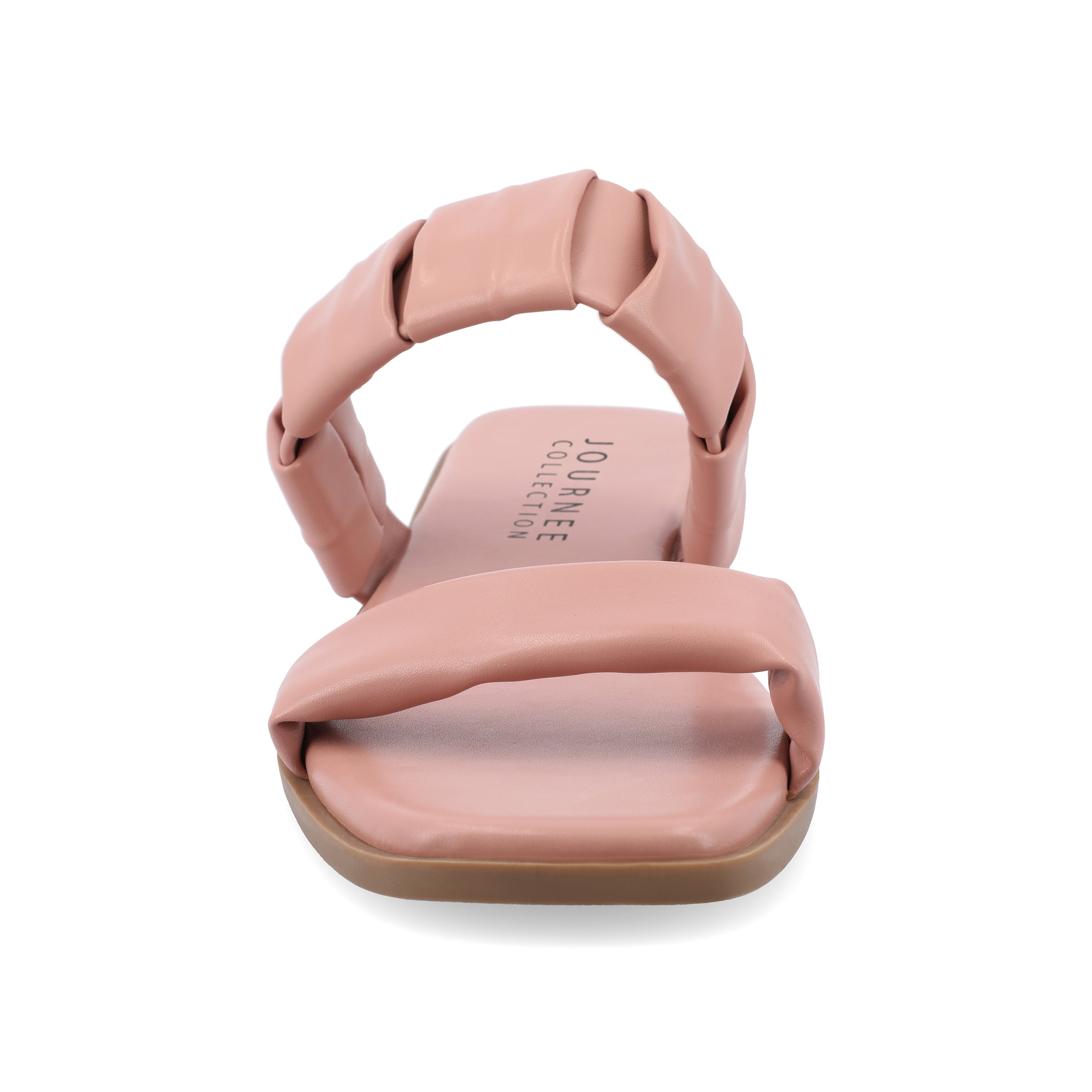 Journee Womens Pegie Slip On Faux Leather Flat Sandals