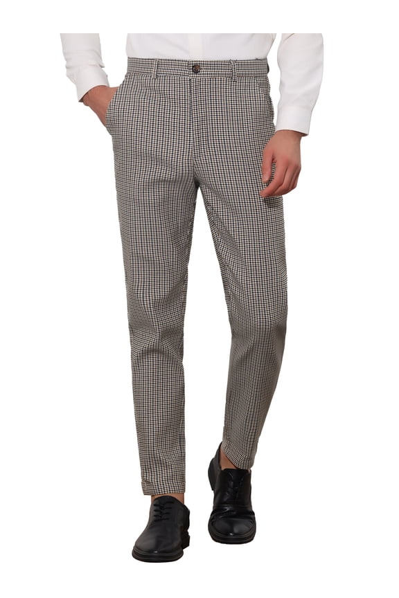 Plaid Pants for Men's Contrasting Colors Plaids Pattern Business Trousers 30 Gray