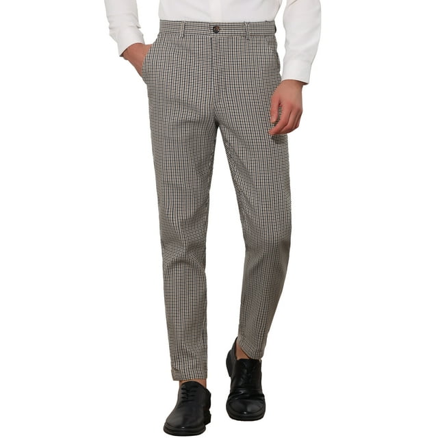 INSPIRE CHIC Plaid Pants for Men's Contrasting Colors Plaids Pattern Business Trousers 36 Gray