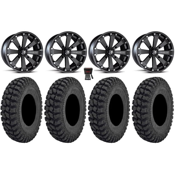 MSA Kore 14" Wheels Black 28" Warrior AT Tires Kawasaki Mule Pro FXT