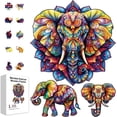 thumbnail image 1 of Rompecabezas de madera de 200 piezas con diseño de elefante mandala para adultos, rompecabezas de madera coloridos con formas únicas, regalos de cumpleaños., 1 of 9