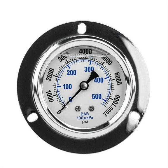 2.5" Liquid Filled Pressure Gauge 0-7,500 PSI 1/4" NPT CBM Panel Flush Mount 204L-254T