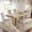Natural+Beige, variant on DRNANLIT Extendable Wood Dining Table Set for 6, Kitchen Table with Bench & 4 Upholstered Chairs, 3.8" Thick Top & Trestle Legs, Natural+Beige