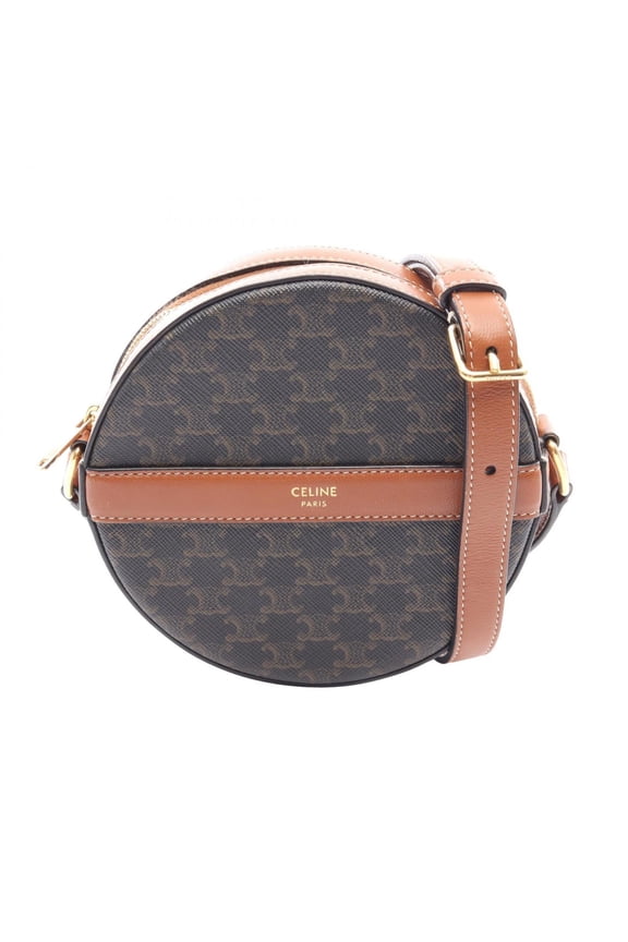 Pre-Owned Celine Triomphe Round Purse Shoulder Bag Handbag Coated Canvas Leather Women's...