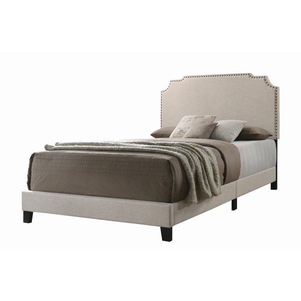 Tamarac Upholstered Nailhead Queen Bed Beige