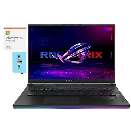 ASUS ROG Strix SCAR 18 Gaming Laptop (Intel i9-14900HX 24-Core, 18in 240 Hz Wide QXGA (2560x1600), GeForce RTX 4090, Win 10 Pro) with Microsoft 365 Personal , Dockztorm Hub