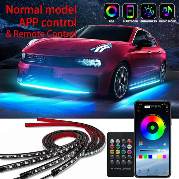 Tira de luces LED de neón 4 en 1 para la parte inferior del coche, lámpara de ambiente ambiental decorativa, Flexible, RGB, 12V, APP