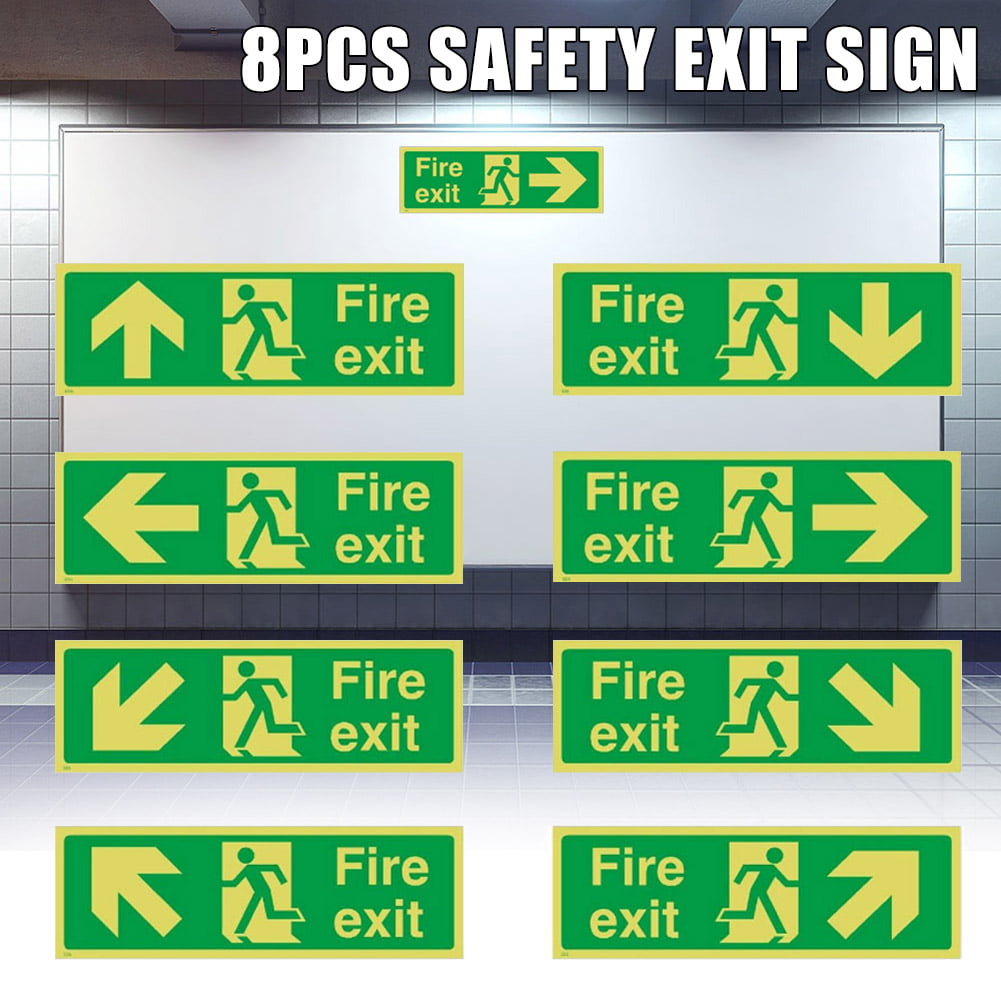 360x140mm Photoluminescent Fire Exit Sign All Direction Arrows Plastic 