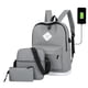 thumbnail image 1 of Mochila Para Acampar Al Aire Libre De 3 Uds., Bolso De Hombro Resistente Al Desgaste Con Bandolera, Bolso De Mano, Mochila Escolar De Estilo Coreano Con Cable Usb Sweethay AP007924-01, 1 of 6