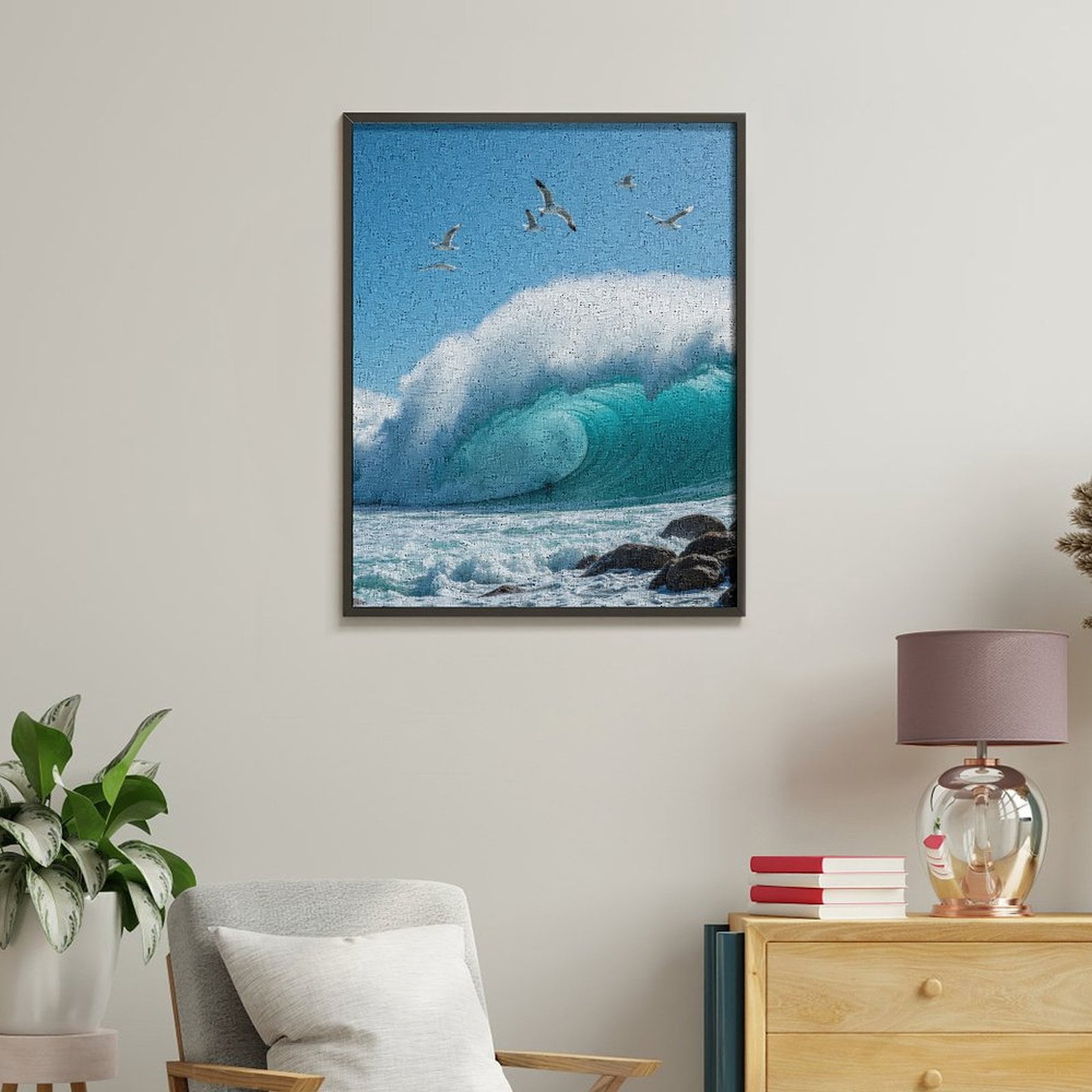 Paint by Numbers Kit for Adults, Seagulls Ocean Wave Rocks Sky Paint by Numbers, Easy Paint by Numbers Kit for Adults Beginner, DIY Adult Paint by Number Kits on Canvas, 12x16in Home Decor
