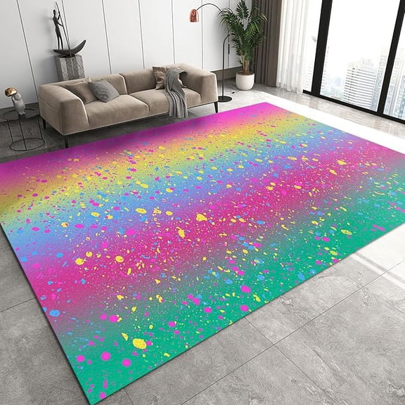 Modern Colorful Area Rug, Gradient Watercolor Non Slip Easy Care Bedroom Rugs, Breathable Durable Carpet for Indoor Study Living Room Office Decor Rug 2 x 3ft