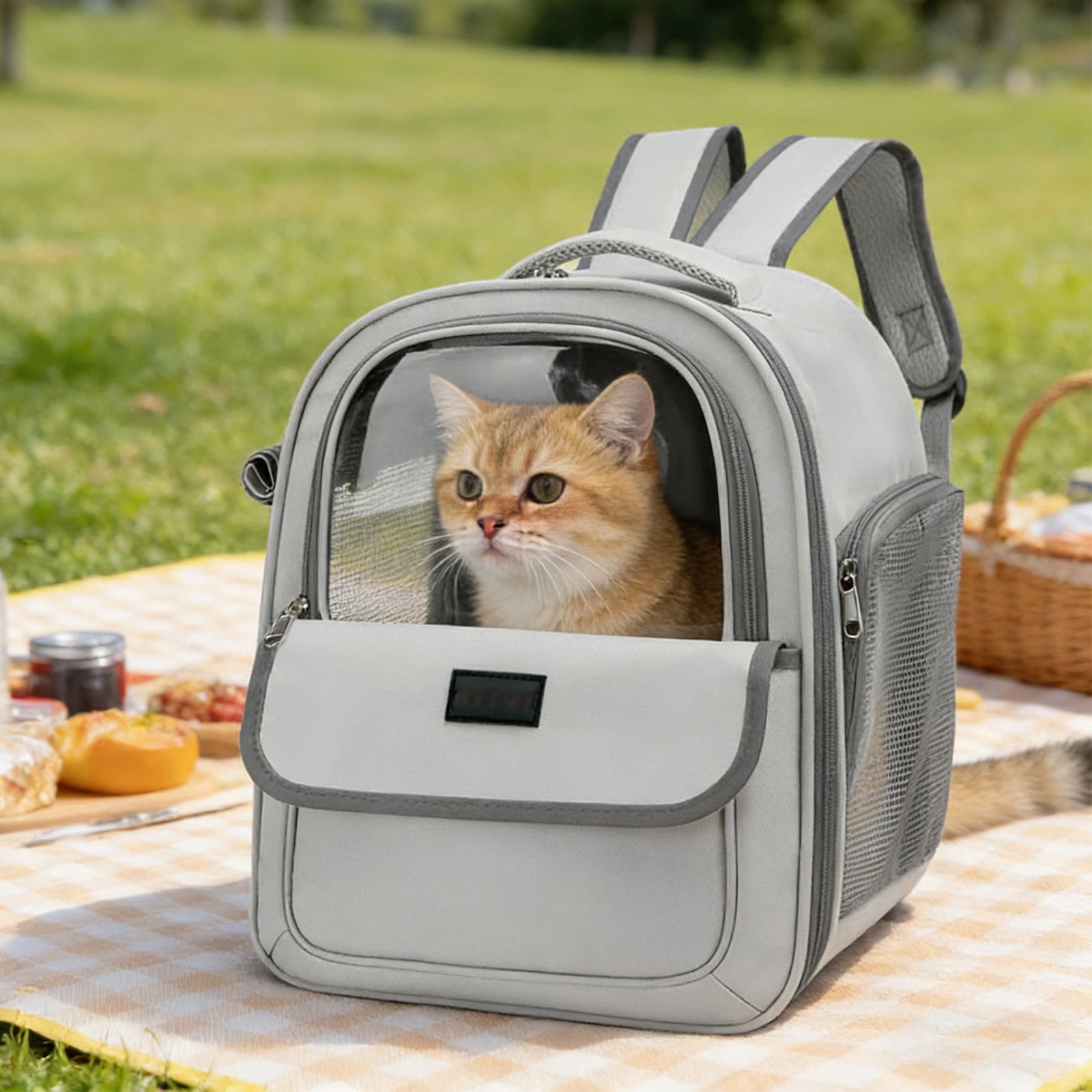 Cat Backpack Carrier, Large Space Cat Bubble Backpack, Breathable Cat Carrier, Shaded Dog Backpack Carrier, Ergonomic 3D Design for Travel, Hiking, Walk, Suitable for Shopping, Car(15.4Inch,Coffee)