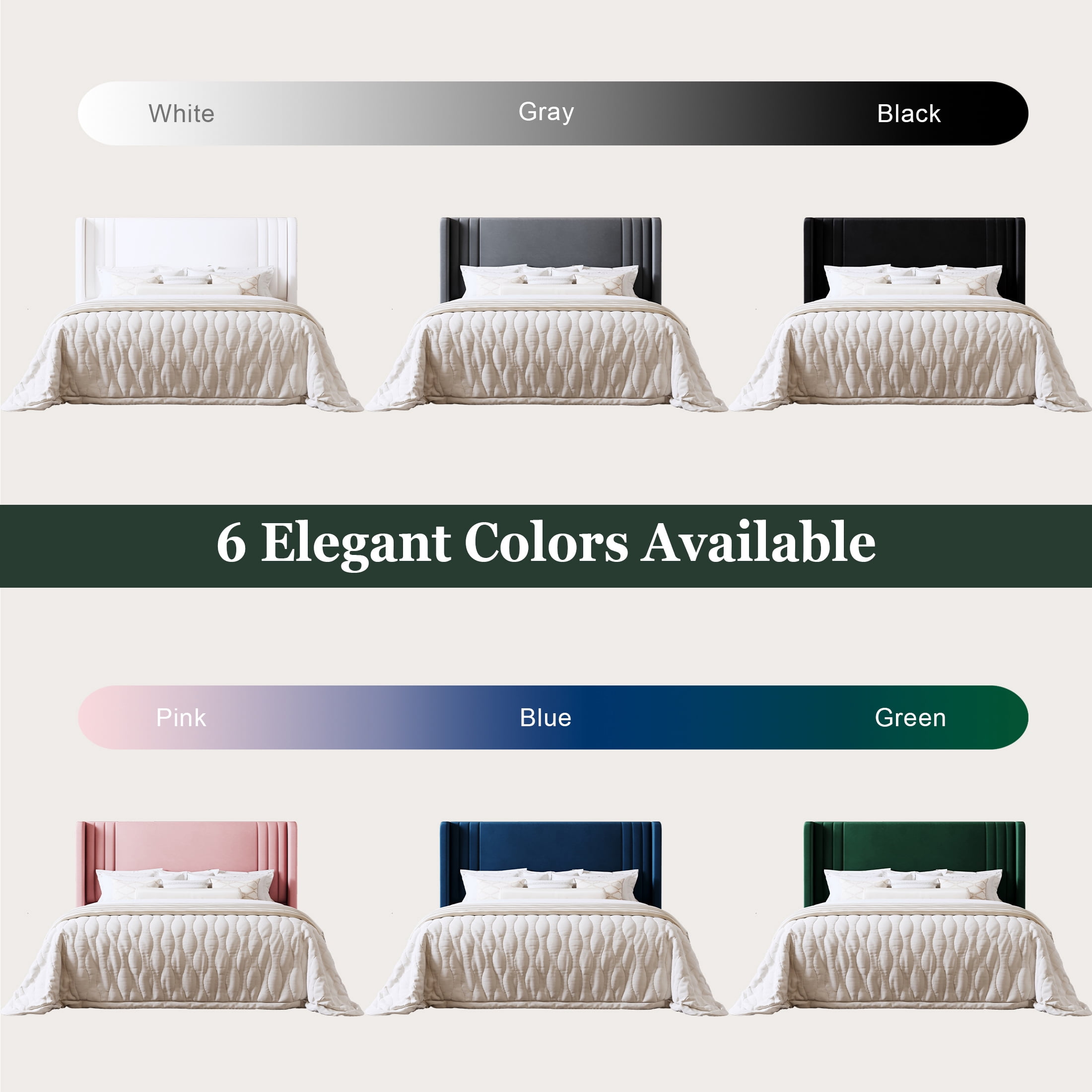 Amolife Queen Size Bed Frame, Velvet Platform Bed with Upholstered Wingback Headboard, No Box Spring Needed, Black
