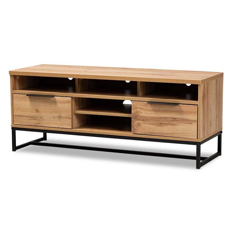 Flash Furniture Lincoln Collection TV Stand in Rustic Wood Grain Finish