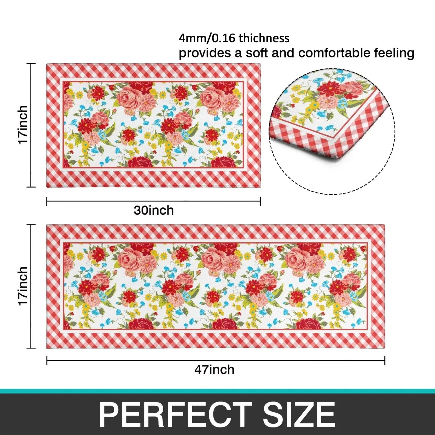 Flower Kitchen Mat Sets 2 Piece Farmhouse Anti Fatigue Waterproof Stain Resistant Floor Rug Non Slip Pioneer Flower Woman Kitchen Laundry Room Rug - 17x30 and 17x47 Inch